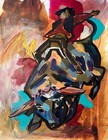 Unframed Abstract Bull Rider on Paper 15x11 Signed Contemporary — photo 2