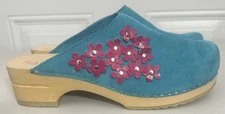 SANITA CLOGS WOMEN’S SIZE 41  Light Blue Suede