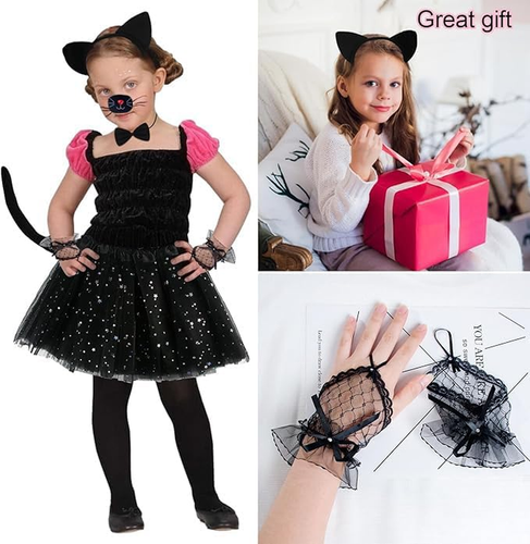 Katzenkostüm Kinder 7-teilig Mädchen Tutu Rock Zubehör Tier Ohren Stirnband - Bild 3 von 7