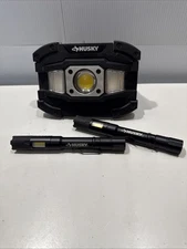 Husky Battery Powered Work Lights Shop Lights Flashlights Set Of 3