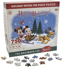 Disney Parks Holiday Retro 750 Piece Puzzle Mickey Minnie Pluto Christmas 18x16