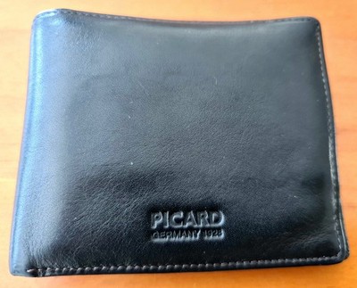PICARD Black Leather Men's Bi-fold Wallet Germany 1928 Card Slots ID Window AU