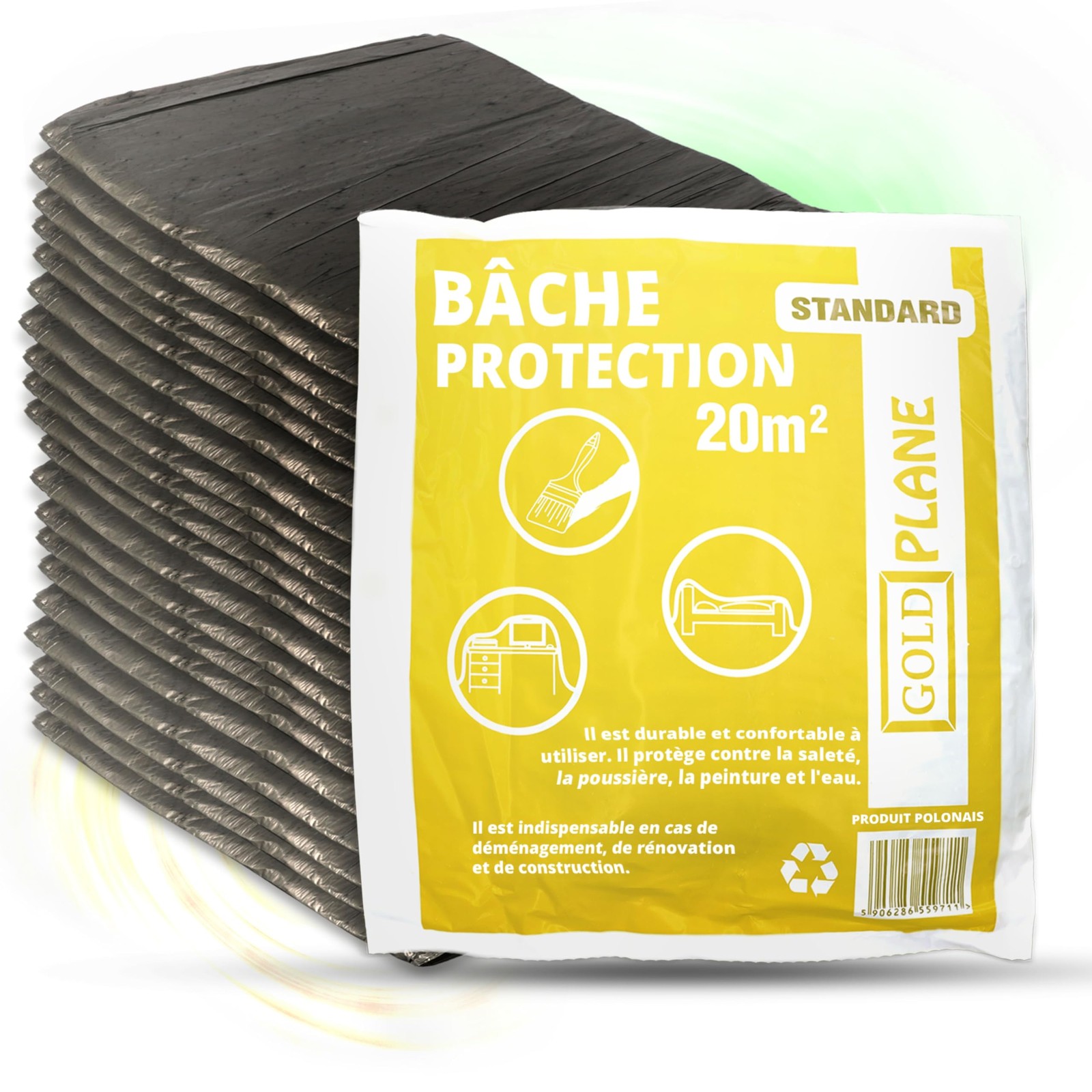Bâche plastique pour sol et peinture de 4x5m en lot de 20 pièces