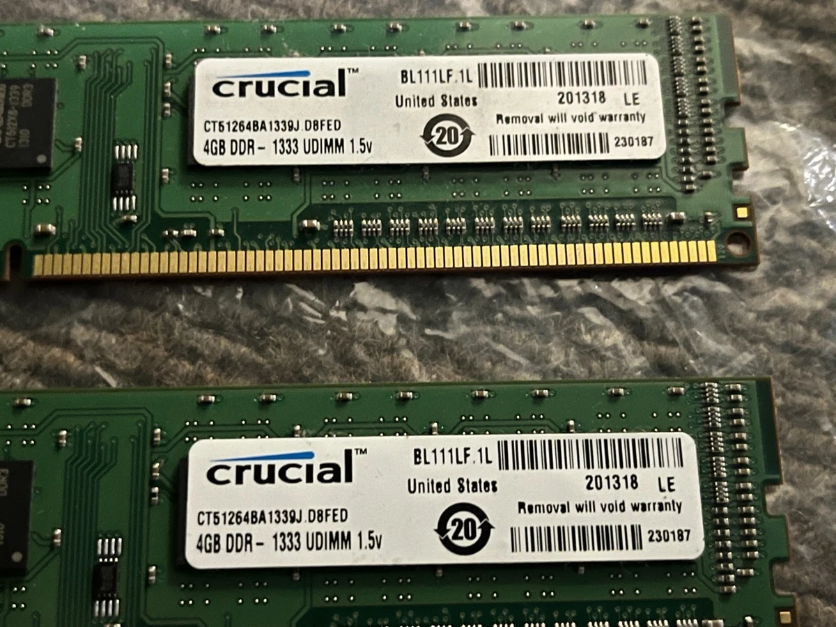 Barrette Mémoire Crucial DDR3 1333 MHz – 8 Go (2x4 Go) – PC3-10600 – Desktop – Neuve