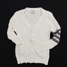 Thom Browne Cardigan Women Size 2 Medium 48 White Cardigan Cable Knit Button Up