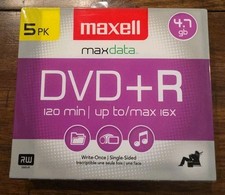 MAXELL DVD R 16X 4.7GB 120 MINUTE BLANK MEDIA DISCS 5-Pack "BRAND NEW SEALED"