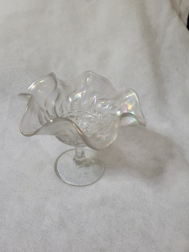 Vntg Clear Irredesent Stemmed Candy Dish Dugan? 4 1/2" Ht×5 1/2"
