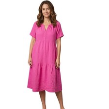 GAP Womens Pink Cotton Double Gauze Tiered Midi Dress Short Sleeve Size M