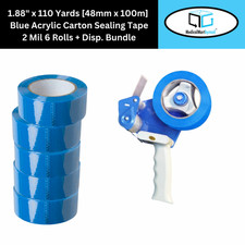 1.88" x 110 Yds Blue Color Packing Tape 2 Mil Premium Adhesive 6 Rls Dispenser