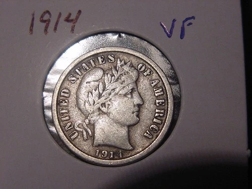 1914 BARBER DIME VF ORIGINAL COIN POPULAR DATE SHIPS FREE