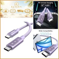 USB C to USB C Cable 100W Fast Charging LED Display 6.6ft Purple Nylon Braided