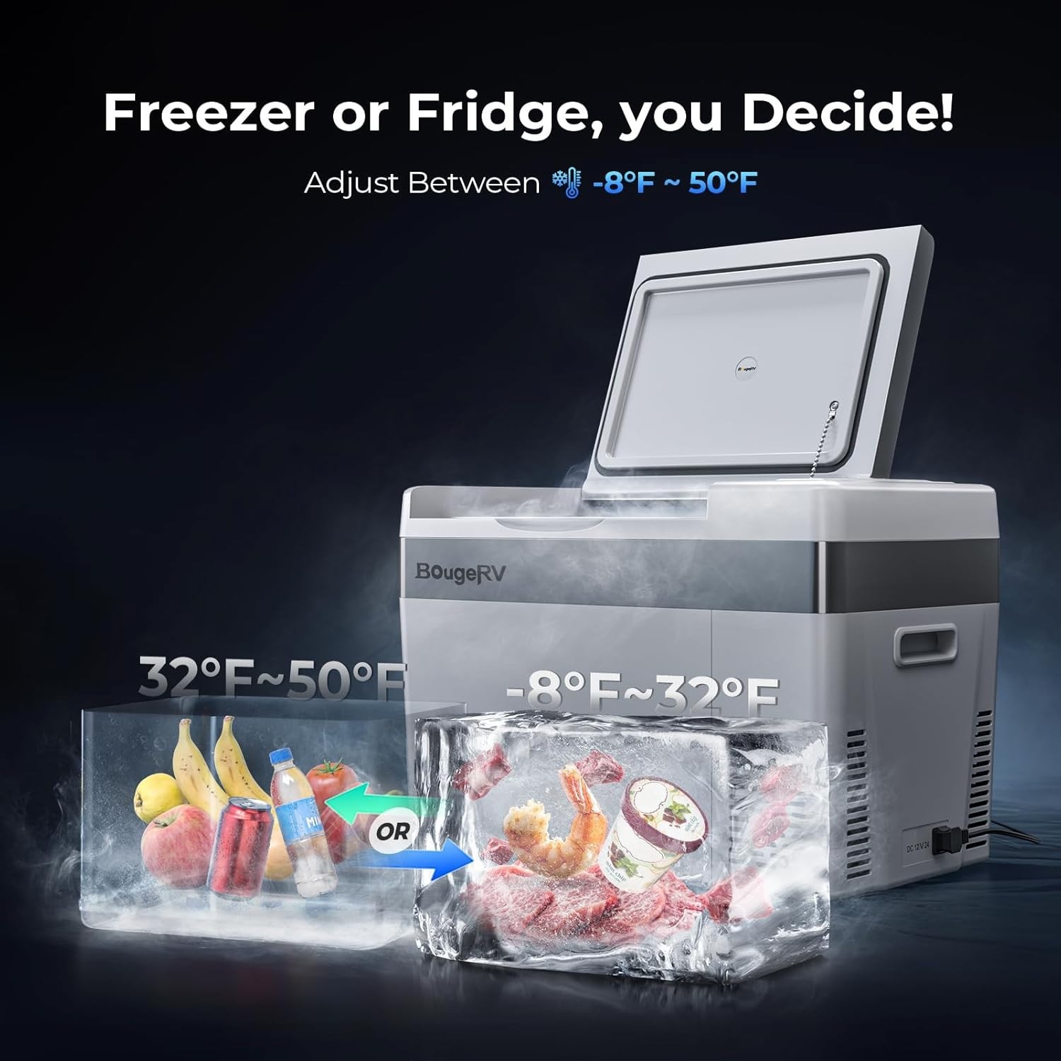 BougeRV 12 Volt Refrigerator 12V Car Fridge 30 Quart Portable Freezer Compressor