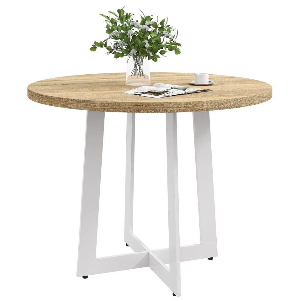 HOMCOM Tavolo da Pranzo Rotondo per 4 Persone Ø100x75cm Legno Naturale e Bianco