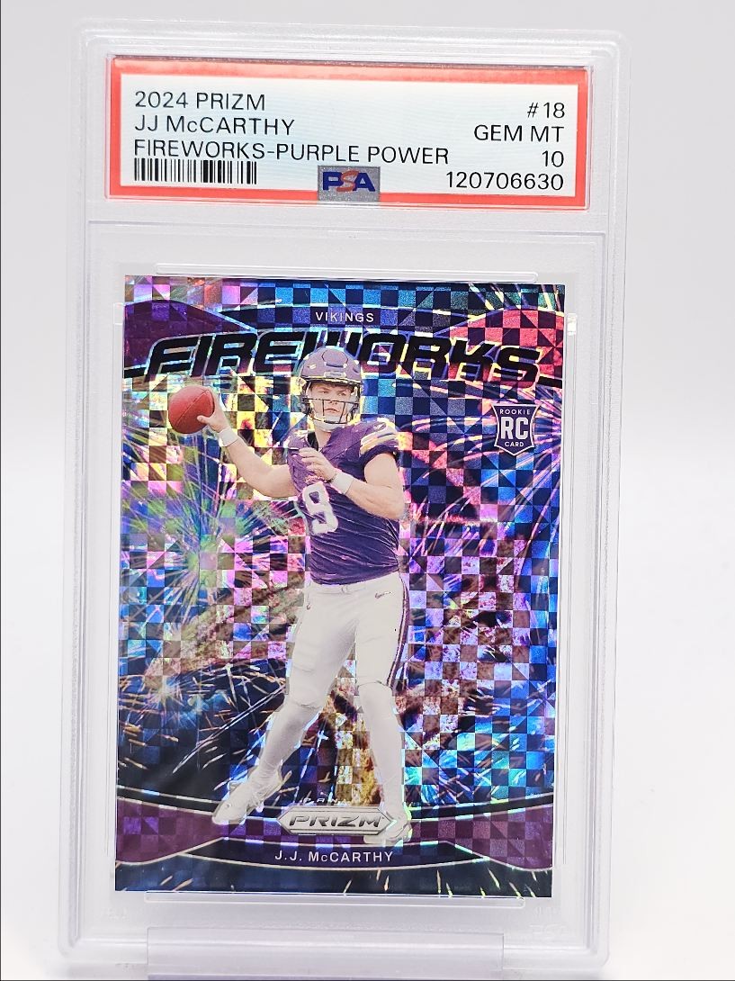 JJ McCarthy Panini Prizm Fireworks #18 Purple Power