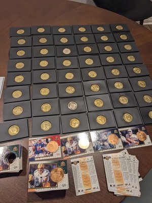 1997 Pinnacle NFL Lot, 50 Coins + Complete 1 30 Card Set w/ Favre, Aikman, Smith