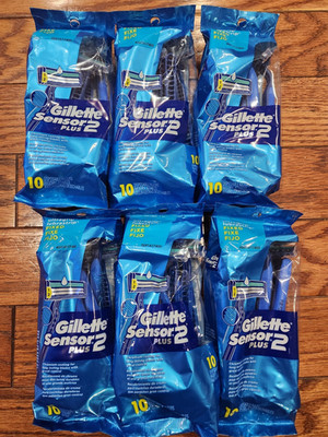 6 PACK GILLETTE SENSOR2 PLUS 10 DISPOSABLE RAZORS EACH ULTRAGRIP FIXED CHROMIUM