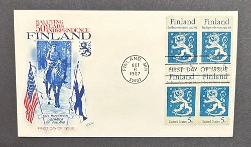 1967 US FDC #1334 Finland Fleetwood Block of 4