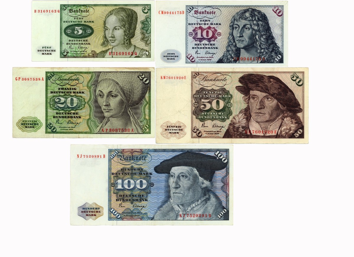 Germany Federal Republic 5, 10 ,20, 50, 100 Deutsche Mark Banknote