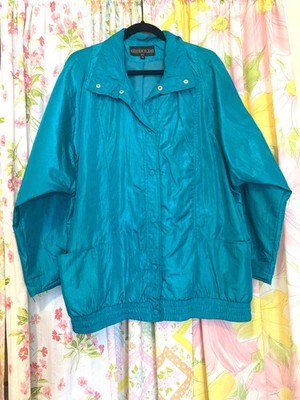Vintage 80s Windbreaker Jacket, Teal, Large, 50'' Chest