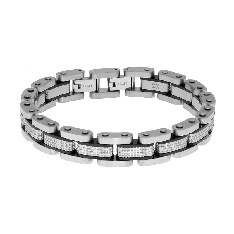 Stainless Steel Black Ion Plated Thick Specialty Bracelet - 13 MM Wide, 8.5 Inch