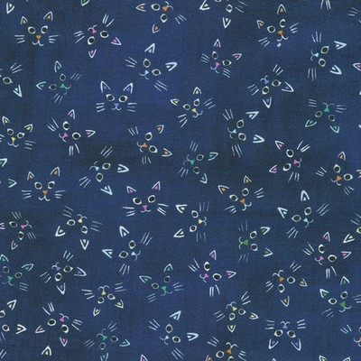 Feline Drive Fabric WHISKER WONDERLAND Cat Faces Night Fat Quarter (18''x22'') FQ