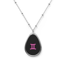 Pink Gemini Zodiac Constellation Oval Necklace | Astrology Pendant 
