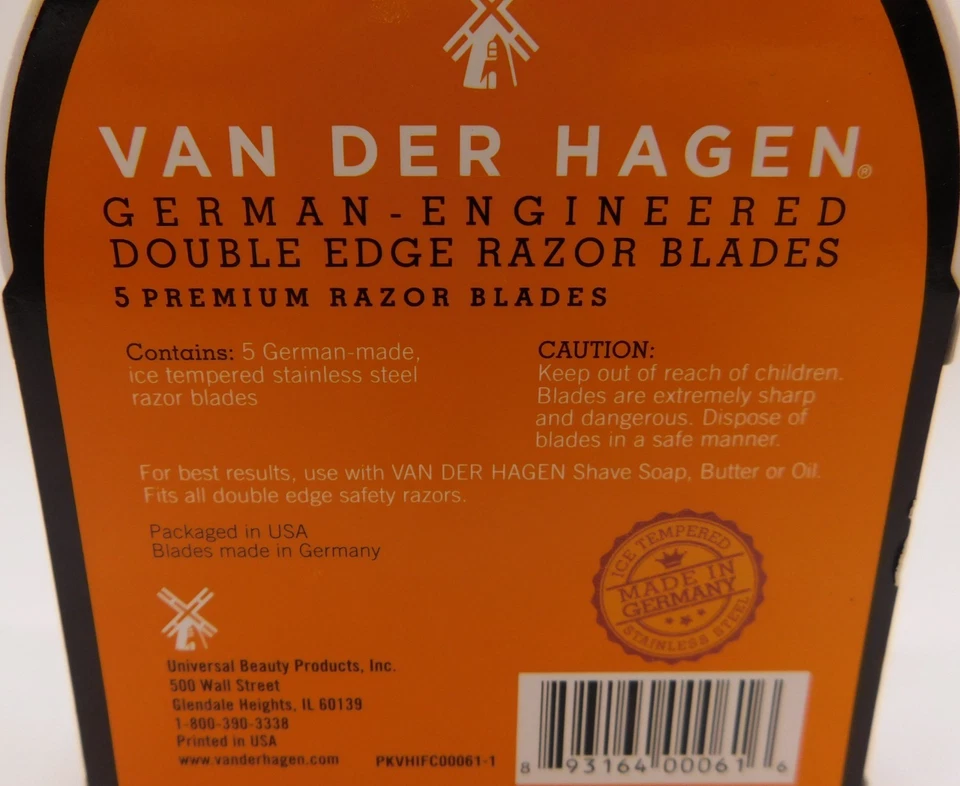 8 Pk Van Der Hagen Doble Borde Acero Inoxidable Maquinilla de Afeitar Recambios 5 Hojas Ea Nuevo Foto 4 de 4