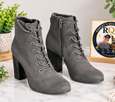 Xappeal Womens Gray Faux Suede Lace-Up Ankle ...