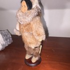 Handsewn Eskimo Girl Figure Doll, Faux Fur Muskrat Parka, Wood Stand — photo 8