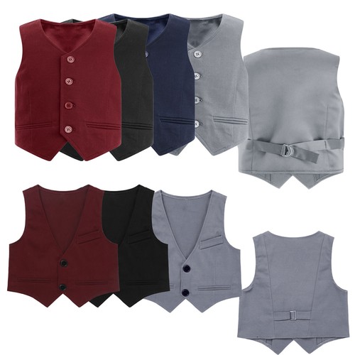 Kids Boys Formal Vest Blazer Outfits Single Breasted Wedding Pageant Waistcoat - Picture 4 of 45