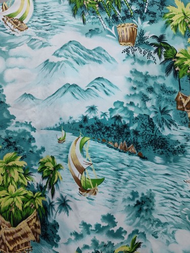 (DAMAGED) Vintage 1970s POMARE Palm Trees Hawaiian Tiki Men's Shirt Large XL - Picture 10 of 11