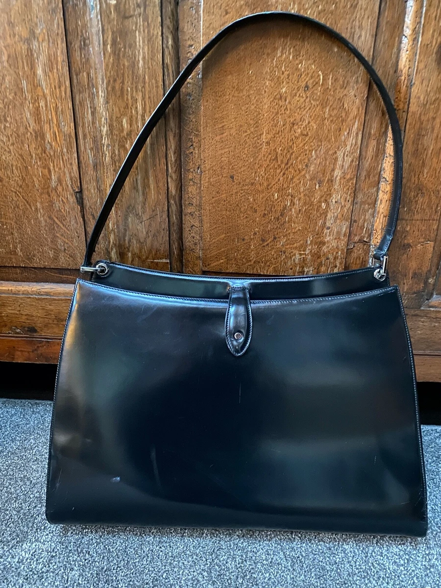 VINTAGE LARGE 'BALLY' CLASSIC STYLE HAND BAG SMOOTH BLACK LEATHER