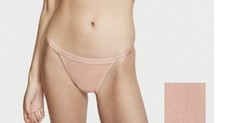 VICTORIA'S SECRET Shine String Bikini Panty Size Large Shimmer Foil Lace Pink