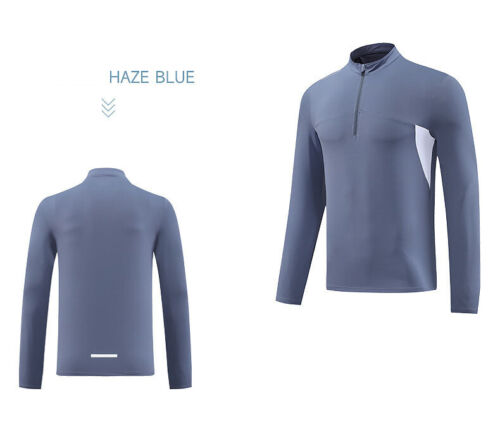 Men's T-shirt Half Zip Up Gym Long Sleeve Tights Fast Dry Running Outdoor Sports - Picture 8 of 29