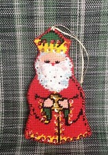 Vintage Needlepoint Santa Claus/ Father Christmas Ornament with Sequin