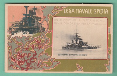La Spezia Lega Navale Armored Ship 1^ Class Sicily Postcard New Vintage