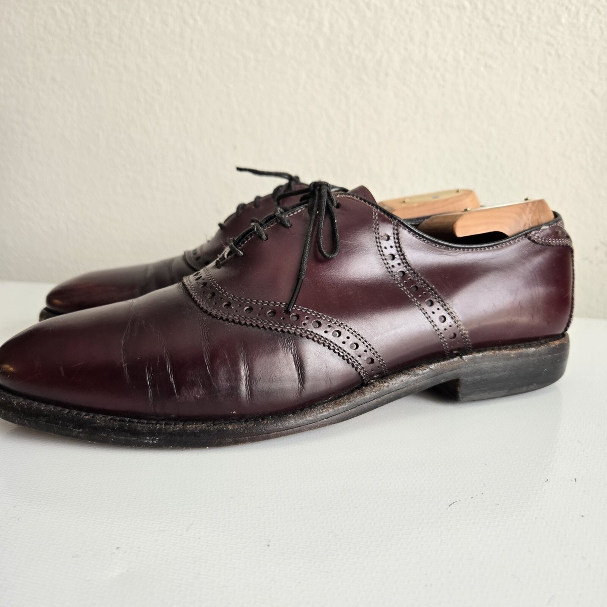 Allen Edmonds Polo Shelton Oxford Dress Shoes Sz E Burgundy Leather  Saddle