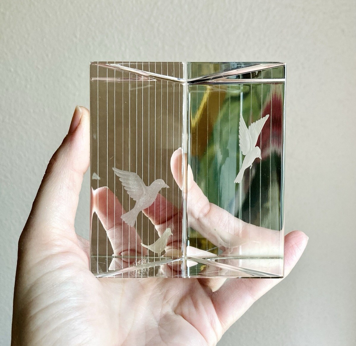 Vintage Vicke Lindstrand Kosta Glass Birdcage Prism Paperweight 