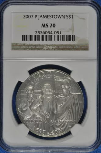 2007 P Jamestown $1 Silver 400th Anniversary coin-NGC MS 70