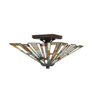 Deckenleuchte Deckenlampe Wohnzimmerleuchte Stahl Bronze Mosaik Glas Harz 2Xe27