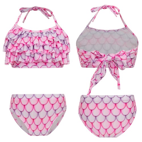 Kids Girl's Vest With Bottoms Set Summer Swim Outfit Fish Scale Print Swimwear - Picture 28 of 69
