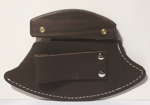 PAQUETE - Cuchillo picar funda de cuero oscuro hecha a mano Ulu fábrica mango de madera de nogal - Imagen 10 de 10