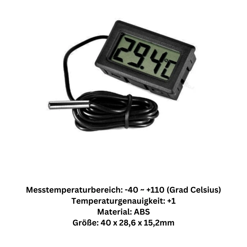 mini Thermometer Temperatur Anzeige mit Fühler digital 1m - 5m Kabel schwarz LCD - Bild 3 von 4