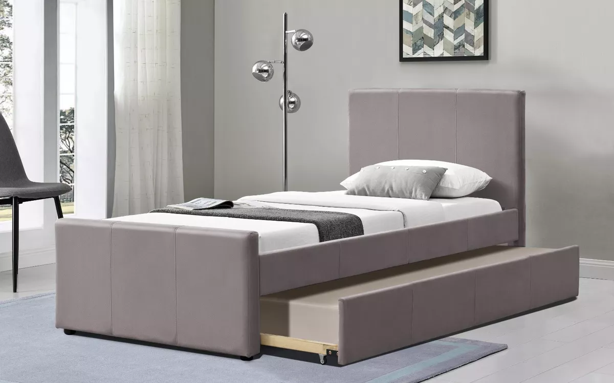 Grey upholstered 2024 trundle bed