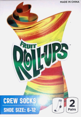 2 Pairs of Fruit Roll-Ups Multi-Color Adult Crew Socks - Shoe Sizes 6-12 (New)