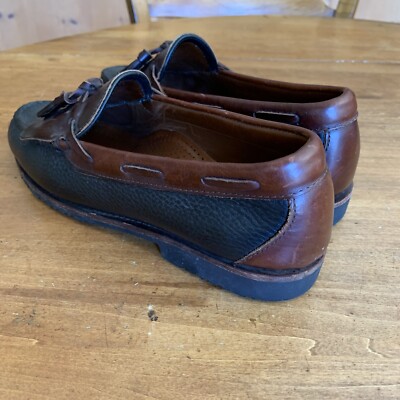 Allen Edmonds Mens 11.5 D Two Tone Brown Black Leather Kiltie Tassel Loafers Size 8.5 C - 80s/90s Kiltie Loafer With Braided Laces by  main image 4