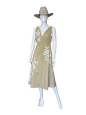 Carolina Herrera Beige Floral Embroidered Dress Size 8