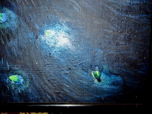 Olio su tela originale con cornice scura orso e cucciolo luna falena folky - Foto 6 di 10