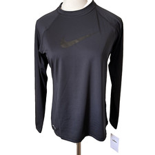 Nike Dri-Fit Swim Shirt M Womens Black Long Sleeve Rash Guard UPF 40 Top Surf