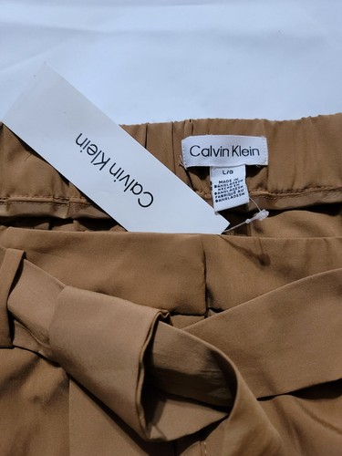 Calvin Klein Womens Pleated Straight Leg Dress Pants Size L Khaki - Picture 2 of 4